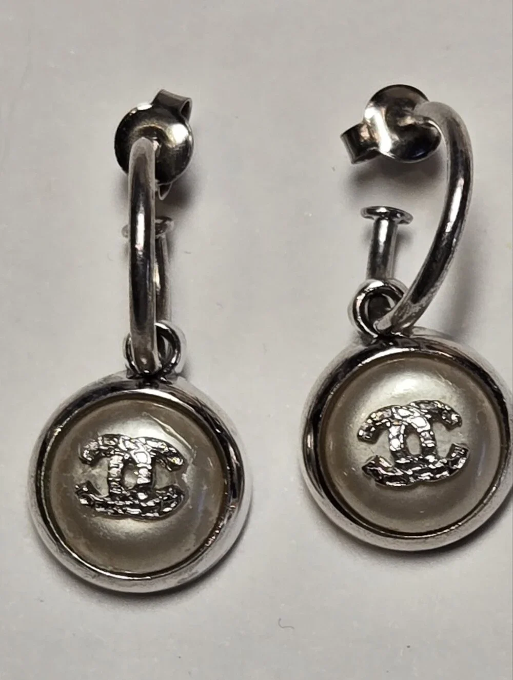 #1106 - Chanel CHANEL 00A Coco Mark Pearl 2000 Earrings Silver